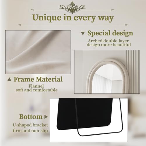 71" x 32" Arched Full Length Floor Mirror with Stand, Shatterproof White