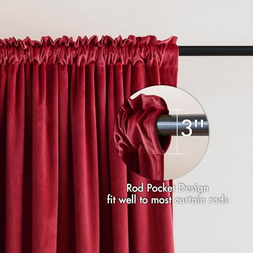 MIULEE 52x63 Red Velvet Christmas Curtains (Set of 2) Blackout Drapes for Bedroom