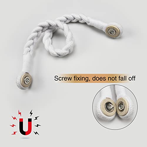 2 Pack Magnetic Curtain Tiebacks, Hand-Woven Cotton Rope Holdbacks