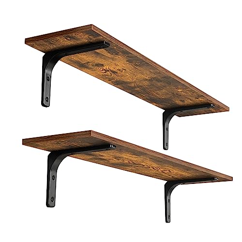 31.5-Inch Rustic Floating Wall Shelves - Set of 2 Wooden Storage Ledges