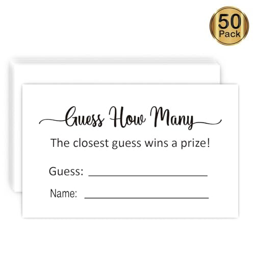 KONKAVA Guess How Many Game Cards for Baby Shower (50 Pack, 3.5" x 2") - Minimalist Design
