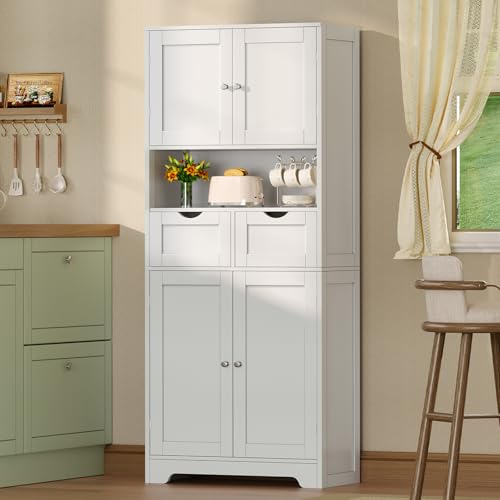 58-Inch Tall Freestanding Storage Cabinet with 4 Doors and 2 Drawers