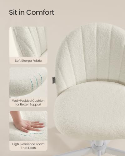 SONGMICS Cloud White Swivel Office & Makeup Vanity Chair - Breathable Teddy Fleece