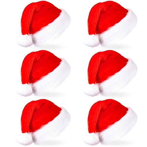 6 Pack Santa Hats for Christmas Holiday Party - Red & White Adults Costume Accessories