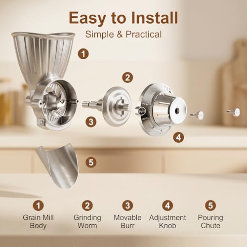 Grain Mill Attachment for Stand Mixers, Metal Flour Mill with 9 Grind Levels