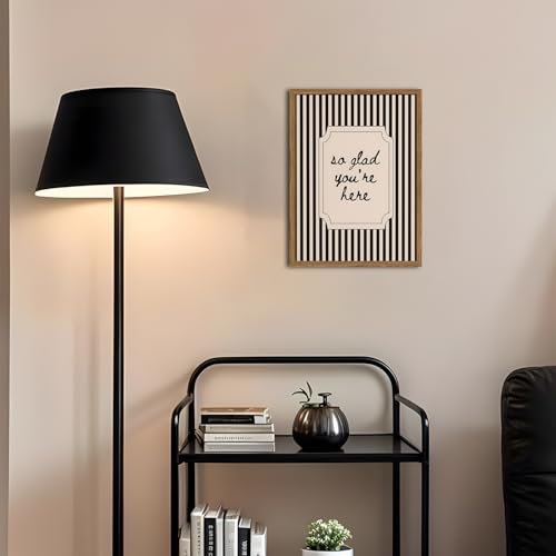 So Glad You're Here Wall Art - 12x16 Black and White Welcome Quote Canvas Print with Wood Frame