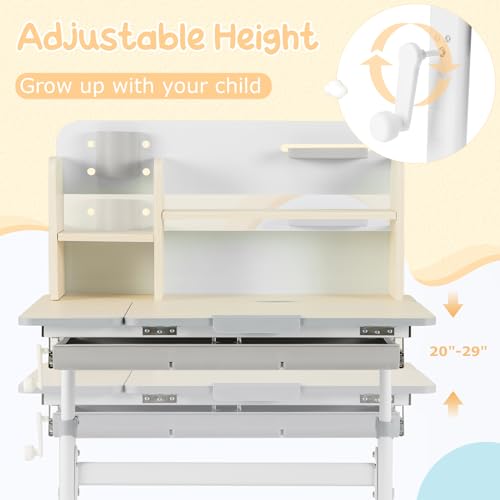Height Adjustable Kids Study Desk with Tilt Desktop and Storage Drawer