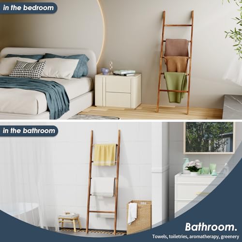 5-Tier Wooden Blanket Ladder - Rustic Farmhouse Quilt & Towel Display Rack