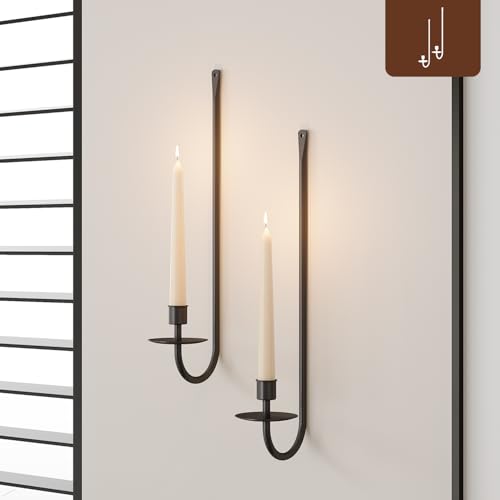 Set of 2 Black Metal Wall Candle Holders - Modern Sconce for Home Decor