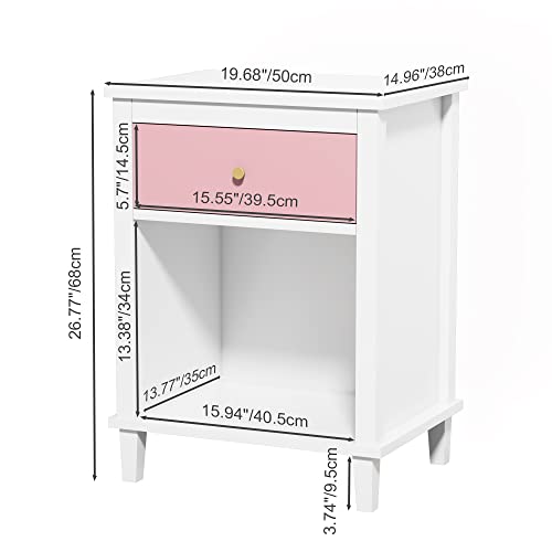 Modern Kids Nightstand with Drawer and Open Shelf, Wood Bedside Table