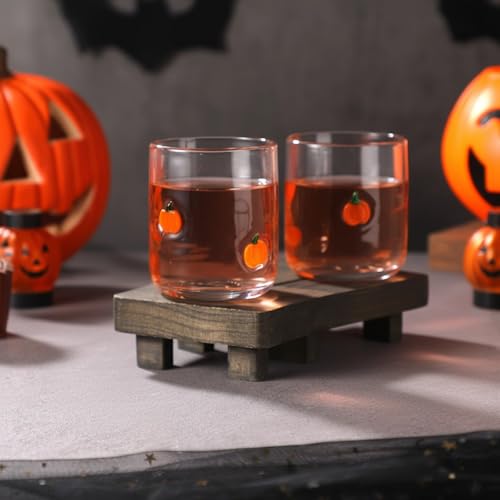 14oz Pumpkin Icon Stemless Glass Cups - Set of 2 Fall Holiday Drinkware