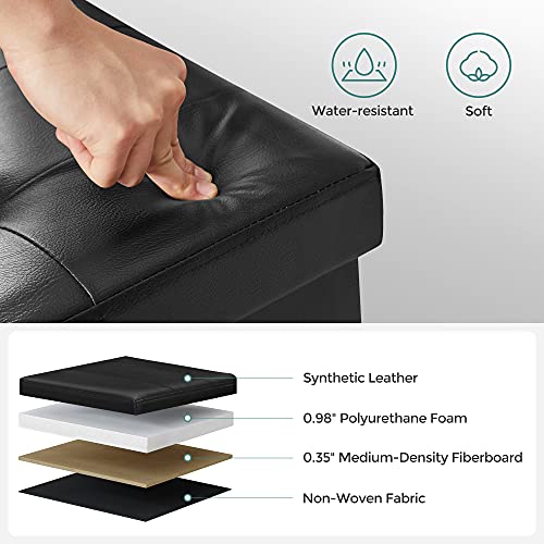43.3-Inch Folding Storage Ottoman Bench with Flipping Lid - Black