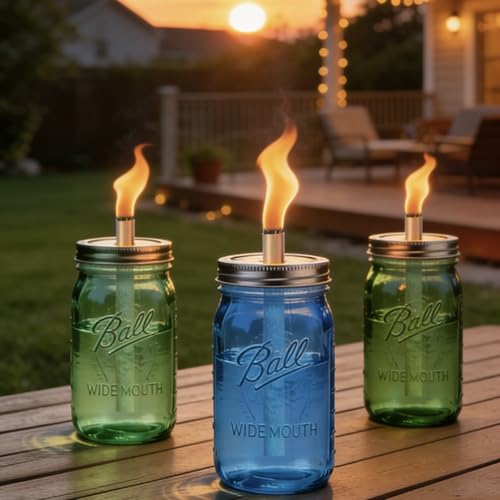 Mason Jar Tabletop Torch Kit - 4 Pack with Stainless Steel Lids