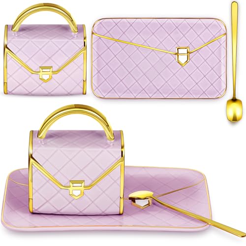 Zubebe Handbag-Shaped Coffee Mug Set Purple with Saucer & Spoon - Elegant Gift