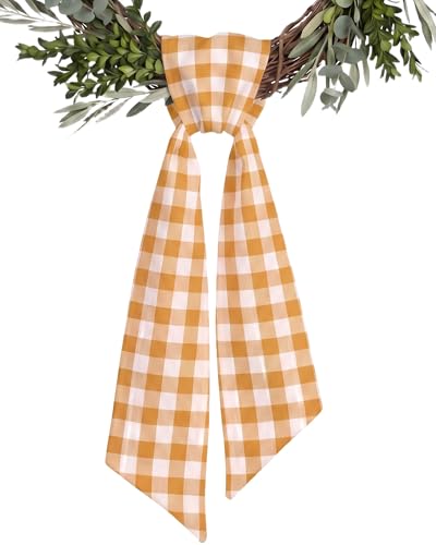 Pumpkin Spice Orange Gingham Wreath Sash - 5.12" x 54" Fall Decor