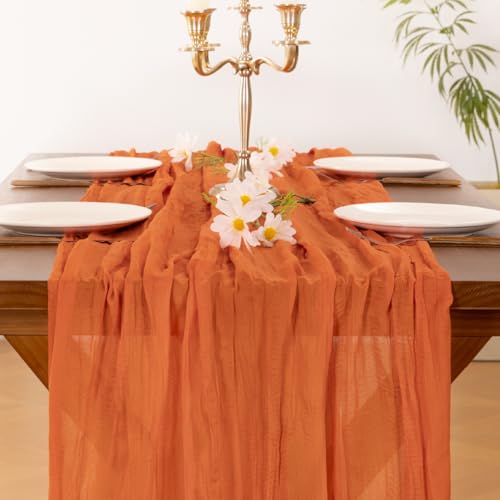 Socomi Cheesecloth Table Runner 10ft x 3pcs Orange Fall Boho Wedding Decor