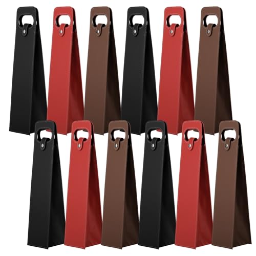 12 Pack PU Leather Wine Gift Bags Reusable Single Bottle Carrier with Handle & Closure