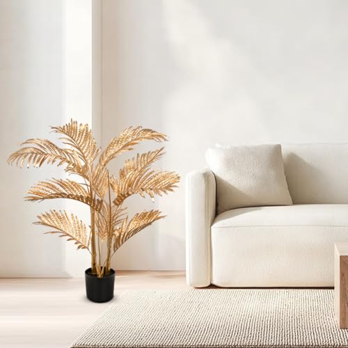 GnFlus 43" Double-Stalk Christmas Gold Artificial Palm Tree in Pot - Indoor Faux Palm