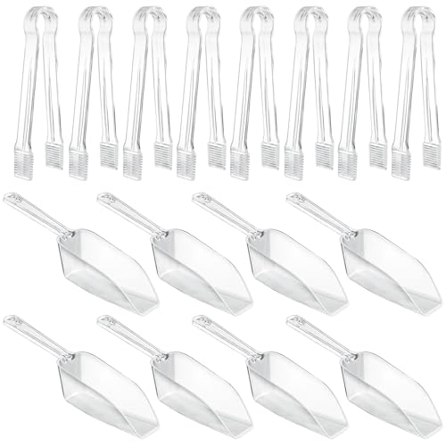 16Pcs Clear Plastic Ice Tongs & Scoops Set for Buffet & Party Use