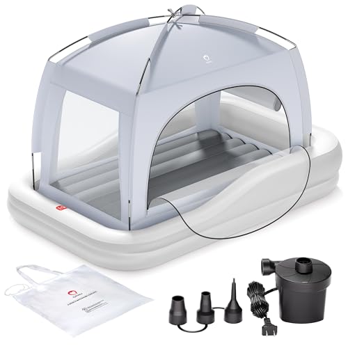Inflatable Kids Air Mattress with Tent & Electric Pump - Gray