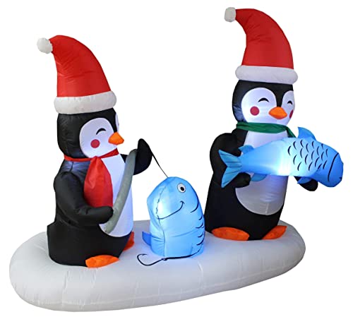 6ft Christmas Inflatable Penguins Fishing on Polar Bear & Lighted Penguin Yard Decor