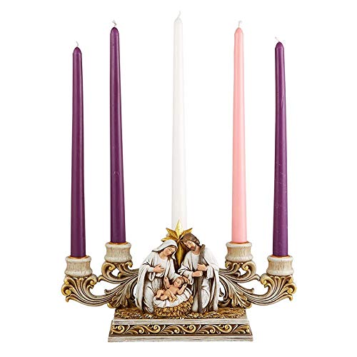 Gold Holy Family Nativity Advent Candle Holder - Resin Christmas Centerpiece