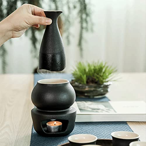 Ceramic Sake Set with Warmer Pot - 8-Piece Traditional Hot Cold Drink Set