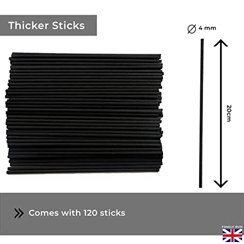 120pcs Black Fibre Reed Diffuser Sticks - 20cm Premium Thick Replacement Reeds
