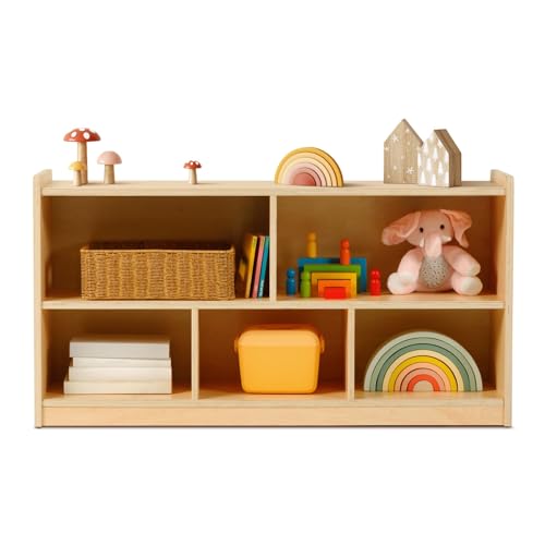 5-Section Montessori Toy Storage Cabinet, 2-Tier Wood Bookcase for Kids