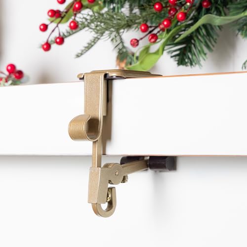Fireplace Stocking and Garland Mantle Hangers - 3 Pack, Gold Wrought Iron
