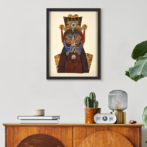 Beijing Opera Mask Wall Art - Handmade 3D Collage by Alex Zeng, Framed Decor, 25x19 inches