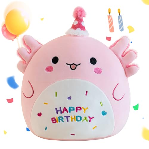 Pink Axolotl Birthday Plush Toy - 8-Inch Soft Stuffed Animal Pillow
