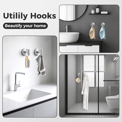 Heavy Duty Suction Cup Towel Hooks - 4 Pack Stainless Steel Shower Hooks