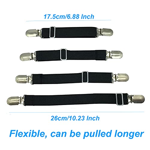 Adjustable Bed Sheet Fasteners - 4-Piece Elastic Straps & Mattress Grippers