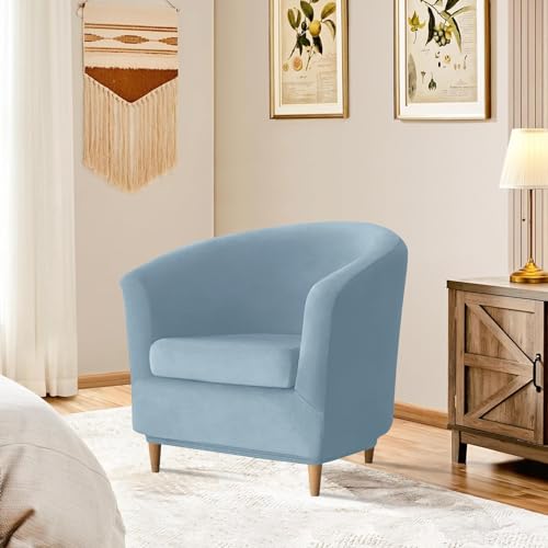2-Piece Velvet Chair Slipcover Set for Barrel Chairs - Baby Blue