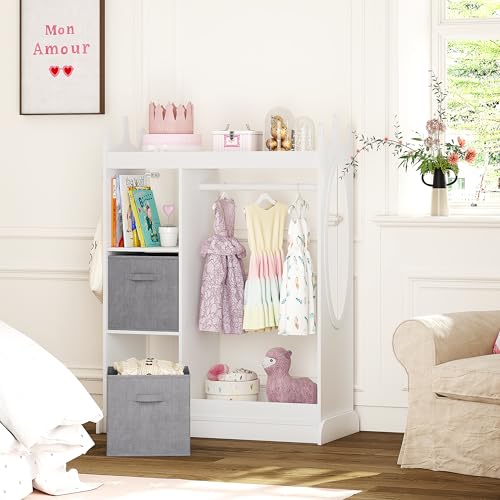 UTEX Kids Dress Up Storage with Crown Design & 2 Fabric Bins - White