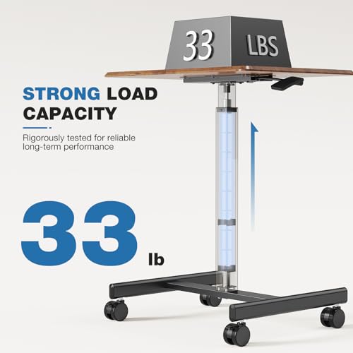 Adjustable Height Mobile Standing Desk with Wheels, Portable Laptop Table