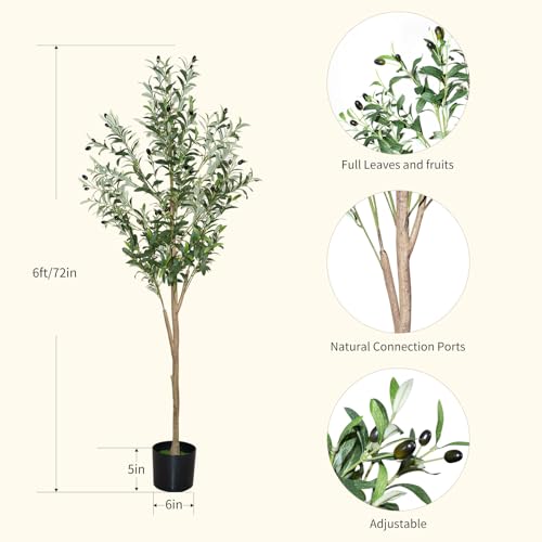 6ft Artificial Olive Tree with Realistic Leaves & Fruits