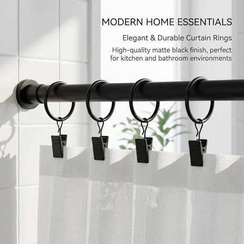 50 Pcs Black Metal Curtain Rings with Clips - 1.26 Inch Drapery Hooks