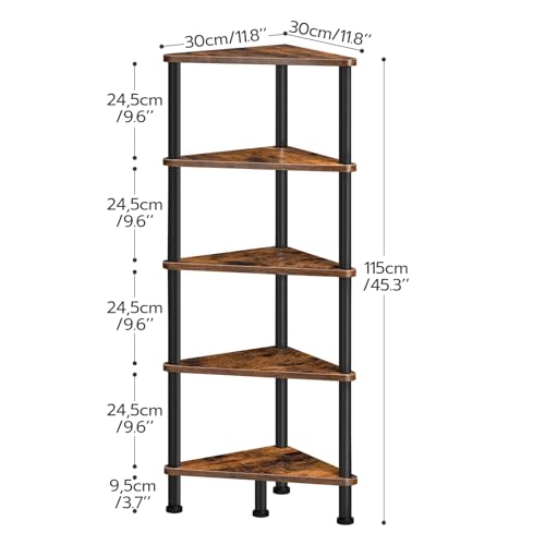 5-Tier Industrial Corner Bookshelf, Rustic Brown Metal Storage Display Stand