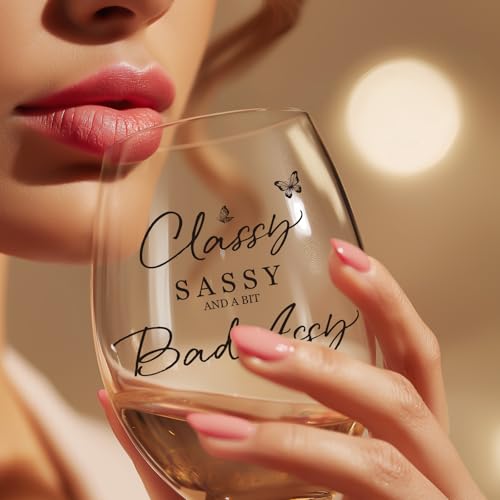 Classy Sassy Funny Wine Glass 15oz – Dishwasher Safe Gift for Women