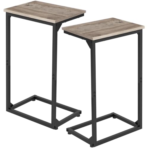 C-Shaped End Table Set of 2, Slim Sofa Side Table for Small Spaces