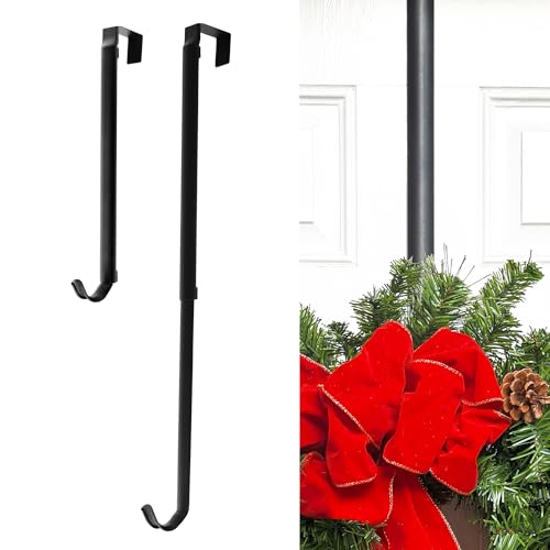 Adjustable Over the Door Wreath Hanger - Heavy Duty Metal Hook (Matte Black)