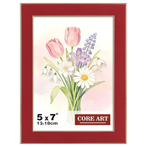 CORE ART 5x7 Red Picture Frame with HD Plexiglass – 1 Pack, Classical Red