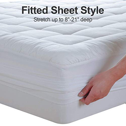 EASELAND Queen Size Mattress Pad Quilted Pillow Top Mattress Topper White