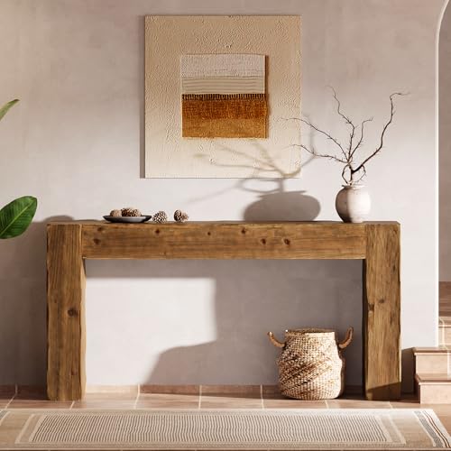 63-Inch Solid Wood Console Table, Rustic Farmhouse Sofa Entryway Table