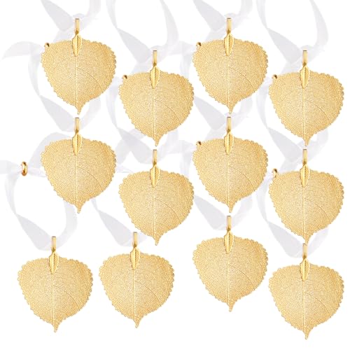 Thyle 12 Pack Gold Dipped Aspen Leaf Ornaments Seasonal Holiday Decor