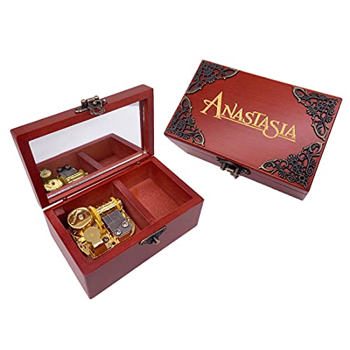 Engraved Wooden Wind-Up Musical Jewelry Box with Mirror - 18 Note Movement