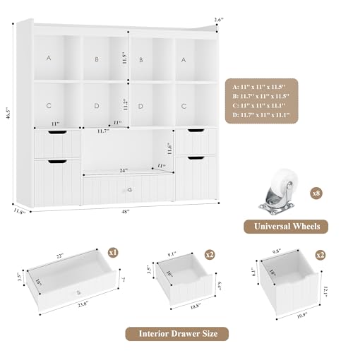 Kids Toy Storage Organizer with Bookshelf, Mobile Bins and Drawers