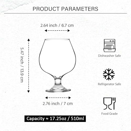 Binsakao 17 oz Set of 6 Short Stem Brandy Glasses for Spirits & Cocktails